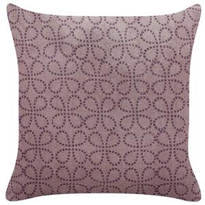 Dekoratívny vankúš ružový zamat a bavlna 45 x 45 cm geometrický vzor bloková potlač boho štýl dekorácie