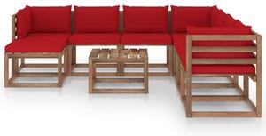 9-dielna záhradná sedacia súprava s podložkami červená