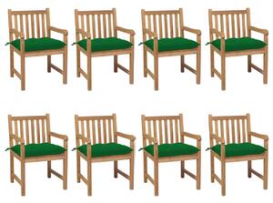 Záhradné stoličky 8 ks so zelenými podložkami teakový masív