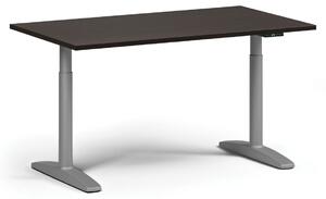 Výškovo nastaviteľný stôl OBOL, elektrický, 675-1325 mm, doska 1400x800 mm, sivá zaoblená podnož, wenge