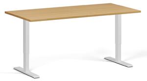 Výškovo nastaviteľný stôl, 160x80 cm, 2 motory, biela podnož, buk
