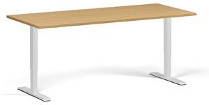 Výškovo nastaviteľný stôl, 180x80 cm, 2 motory, biela podnož, buk