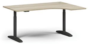 Výškovo nastaviteľný stôl OBOL, elektrický, 675-1325 mm, rohový pravý, doska 1600x1200 mm, čierna zaoblená podnož, dub prírodný