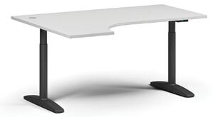 Výškovo nastaviteľný stôl OBOL, elektrický, 675-1325 mm, rohový ľavý, doska 1600x1200 mm, čierna zaoblená podnož, biela