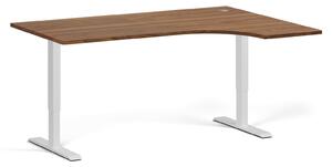 Rohový výškovo nastaviteľný stôl, 160x120 cm, 2 motory, L/P, biela podnož, orech