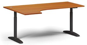Výškovo nastaviteľný stôl OBOL, elektrický, 675-1325 mm, rohový ľavý, doska 1800x1200 mm, čierna zaoblená podnož, čerešňa