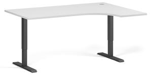 Rohový výškovo nastaviteľný stôl, 160x120 cm, 2 motory, L/P, čierna podnož, biela