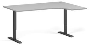 Rohový výškovo nastaviteľný stôl, 160x120 cm, 2 motory, L/P, čierna podnož, sivá