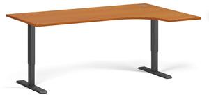 Rohový výškovo nastaviteľný stôl, 180x120 cm, 1 motor, L/P, čierna podnož, čerešňa
