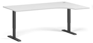 Rohový výškovo nastaviteľný stôl, 180x120 cm, 1 motor, L/P, čierna podnož, biela