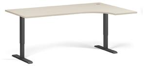 Rohový výškovo nastaviteľný stôl, 180x120 cm, 1 motor, L/P, čierna podnož, breza
