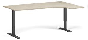 Výškovo nastaviteľný stôl, 2 motory, 745 - 1215 mm, rohový L/P, doska 1800 x 1200 mm, čierna podnož, dub prírodný