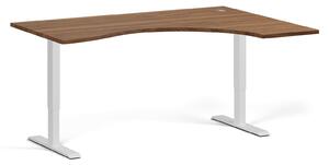 Ergonomický výškovo nastaviteľný stôl, 160x120 cm, 2 motory, L/P, biela podnož, orech