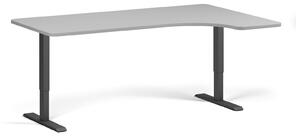 Výškovo nastaviteľný stôl, 180x120 cm, 2 motory, L/P, čierna podnož, sivá
