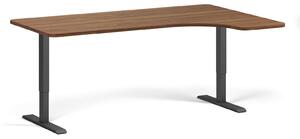 Výškovo nastaviteľný stôl, 180x120 cm, 2 motory, L/P, čierna podnož, orech