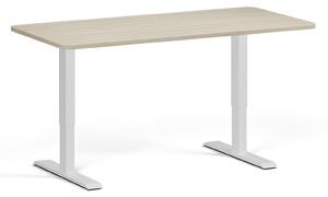 Výškovo nastaviteľný stôl, 2 motory, 745 - 1215 mm, zaoblené rohy, doska 1600 x 800 mm, biela podnož, dub prírodný