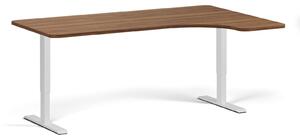 Výškovo nastaviteľný stôl, 180x120 cm, 2 motory, L/P, biela podnož, orech