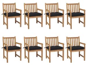 Záhradné stoličky 8 ks s čiernymi podložkami tíkový masív