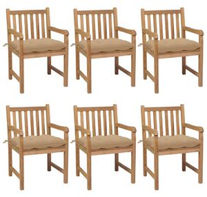 Záhradné stoličky 6 ks s béžovými podložkami teakový masív