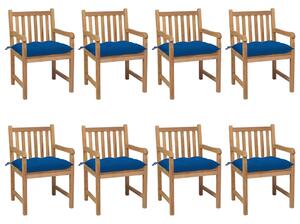 Záhradné stoličky 8 ks s modrými podložkami tíkový masív