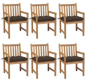 Záhradné stoličky 6 ks so sivohnedými podložkami tíkový masív