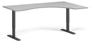 Ergonomický výškovo nastaviteľný stôl, 180x120 cm, 1 motor, L/P, čierna podnož, sivá
