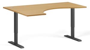 Ergonomický výškovo nastaviteľný stôl, 160x120 cm, 1 motor, L/P, čierna podnož, buk