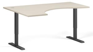 Výškovo nastaviteľný stôl, 1 motor, 745 - 1235 mm, ergonomický L/P, doska 1600 x 1200 mm, čierna podnož, breza