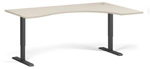 Ergonomický výškovo nastaviteľný stôl, 180x120 cm, 1 motor, L/P, čierna podnož, breza