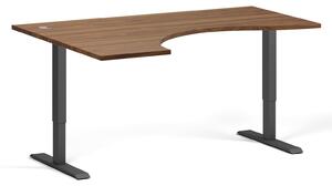 Výškovo nastaviteľný stôl, 1 motor, 745 - 1235 mm, ergonomický L/P, doska 1600 x 1200 mm, čierna podnož, orech