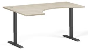 Ergonomický výškovo nastaviteľný stôl, 160x120 cm, 1 motor, L/P, čierna podnož, dub prírodný