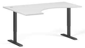 Výškovo nastaviteľný stôl, 1 motor, 745 - 1235 mm, ergonomický L/P, doska 1600 x 1200 mm, čierna podnož, biela