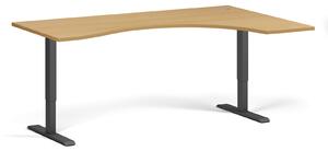 Ergonomický výškovo nastaviteľný stôl, 180x120 cm, 1 motor, L/P, čierna podnož, buk