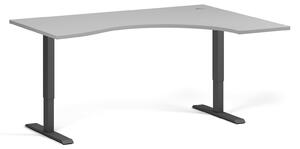 Ergonomický výškovo nastaviteľný stôl, 160x120 cm, 1 motor, L/P, čierna podnož, sivá