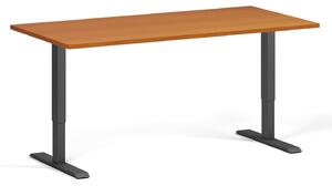 Výškovo nastaviteľný stôl, 160x80 cm, 1 motor, čierna podnož, čerešňa