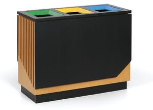 Kôš na triedený odpad, 3x89 l, čierny/imitácia dreva