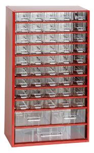 Kovová závesná skrinka so zásuvkami, 48 zásuviek, červená