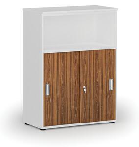 Kombinovaná kancelárska skriňa so zásuvnými dverami PRIMO WHITE, 800 x 420 x 1087 mm, biela/orech