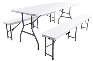 Rozkladací stôl FETA biely + 2 lavice
