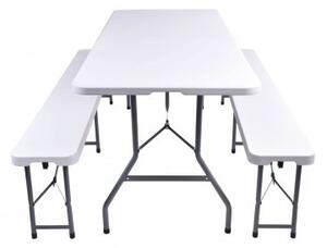 Rozkladací stôl FETA biely + 2 lavice