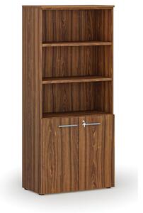Kombinovaná kancelárska skriňa PRIMO WOOD, dvere na 2 poschodia, 1781 x 800 x 420 mm, orech