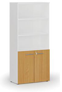 Kombinovaná kancelárska skriňa PRIMO WHITE, dvere na 2 poschodia, 800 x 420 x 1781 mm, biela/buk