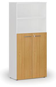 Kombinovaná kancelárska skriňa PRIMO WHITE, dvere na 3 poschodia, 800 x 420 x 1781 mm, biela/buk