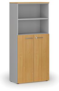 Kombinovaná kancelárska skriňa PRIMO GRAY, dvere na 3 poschodia, 1781 x 800 x 420 mm, sivá/buk
