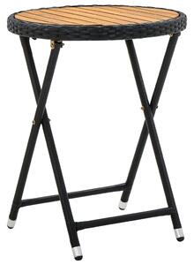 Čajový stolík, čierny 60 cm, polyratan a akáciový masív