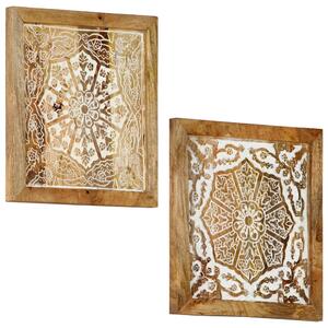 Ručne vyrezávané nástenné panely 2 ks masívne mangové drevo 40x40x1,5 cm