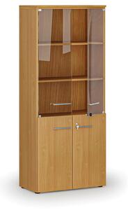 Kombinovaná kancelárska skriňa PRIMO WOOD s drevenými a sklenenými dverami, 800 x 420 x 1781 mm, buk