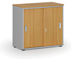 Kancelárska skriňa so zasúvacími dverami PRIMO GRAY, 800 x 420 x 740 mm, sivá/buk
