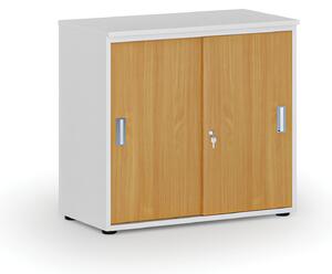 Kancelárska skriňa so zasúvacími dverami PRIMO WHITE, 800 x 420 x 740 mm, biela/buk