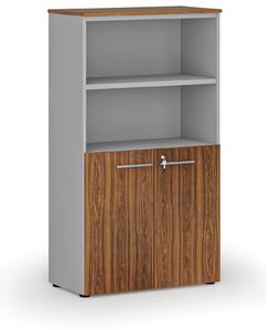 Kombinovaná kancelárska skriňa PRIMO GRAY, dvere na 2 poschodia, 800 x 420 x 1434 mm, sivá/orech